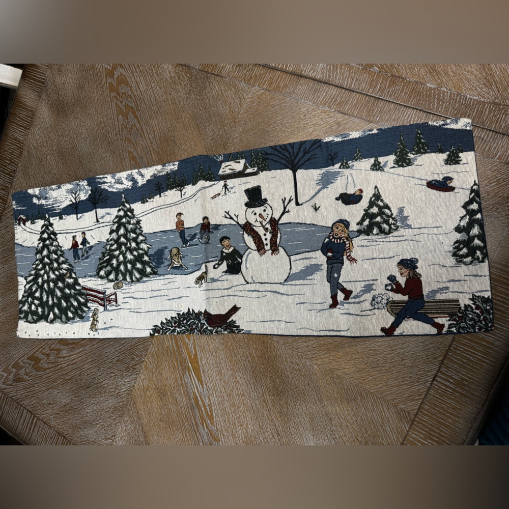 Christmas Table Runner Snow Scene Print Width 12” Length 35”